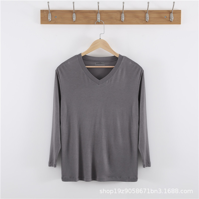 Men's Modal Autumn Thin V-Neck Long Sleeve Plus Size Base Layer Summer Air Conditioning Shirt Available for Wholesale