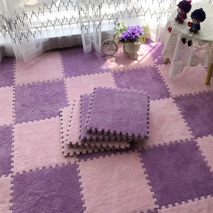Spliced Carpet Living Room Sofa Square Puzzle Floor Mat Bedroom Bedside Pure Color Non-slip Mat Plush Splicing Floor Mat