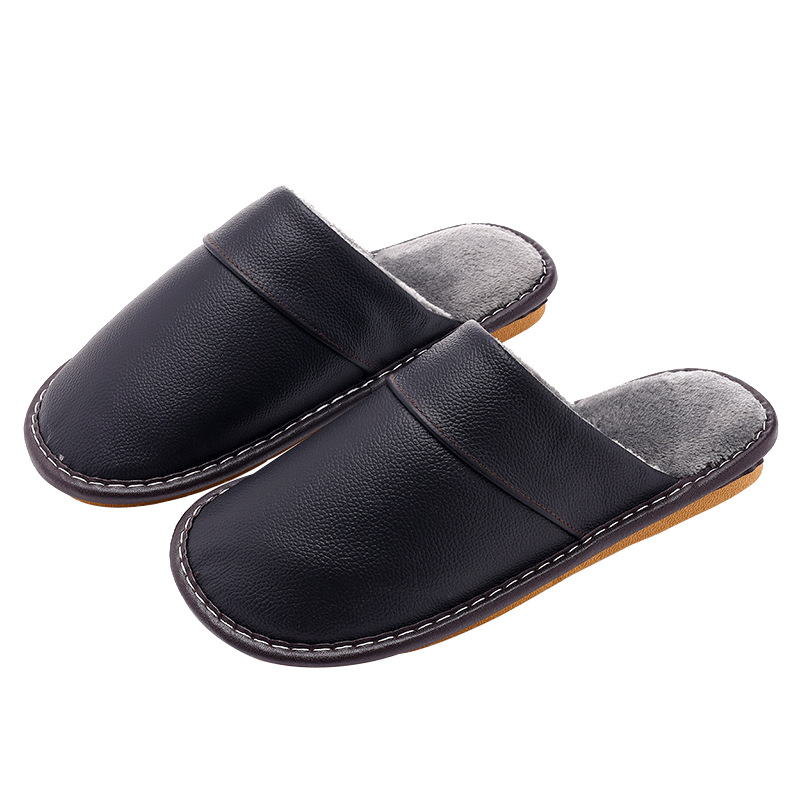 Haining leather warm home leather cotton slippers autumn and winter men and women indoor anti-slip waterproof on the thick bottom