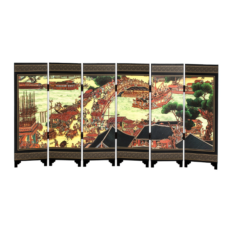 Chinese characteristic lacquerware small screen 6 fans Qingming River map Foreign Affairs Conference gift decoration souvenir