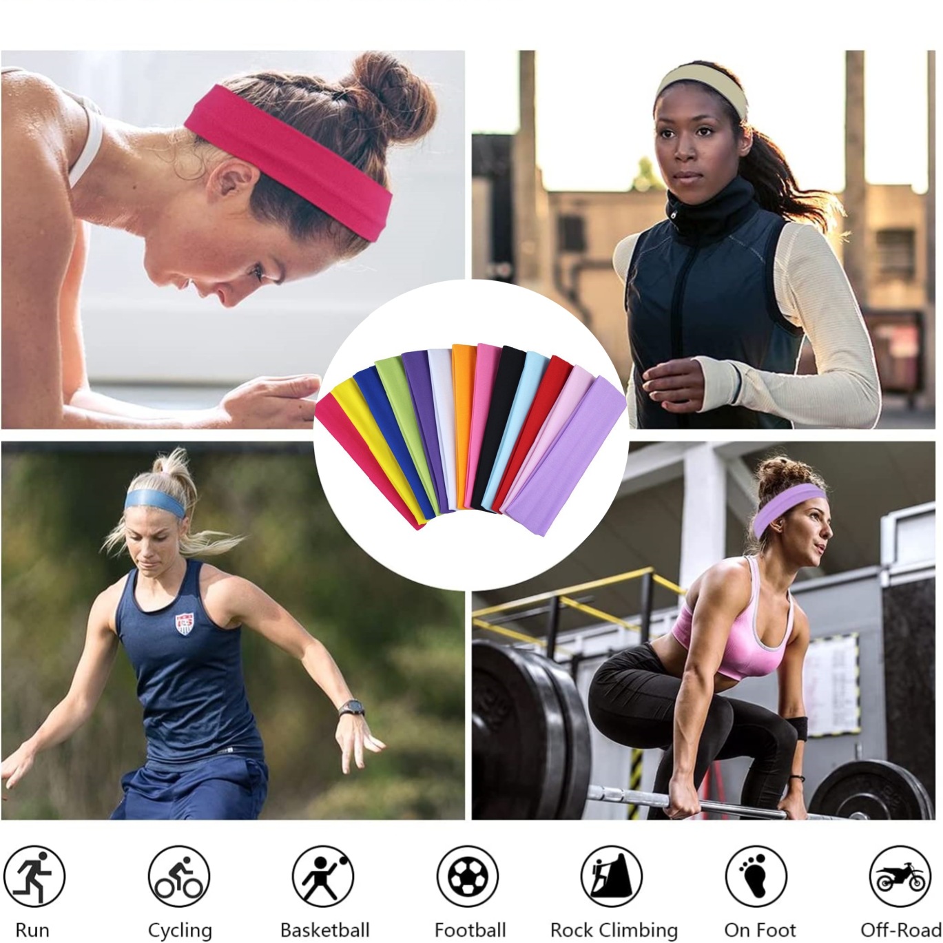 European and American Popular Pure Color High Elastic Headband Yoga Sports Headband Hair Accessories Sweat-Absorbent Headscarf Headband Wide-Brimmed Headband