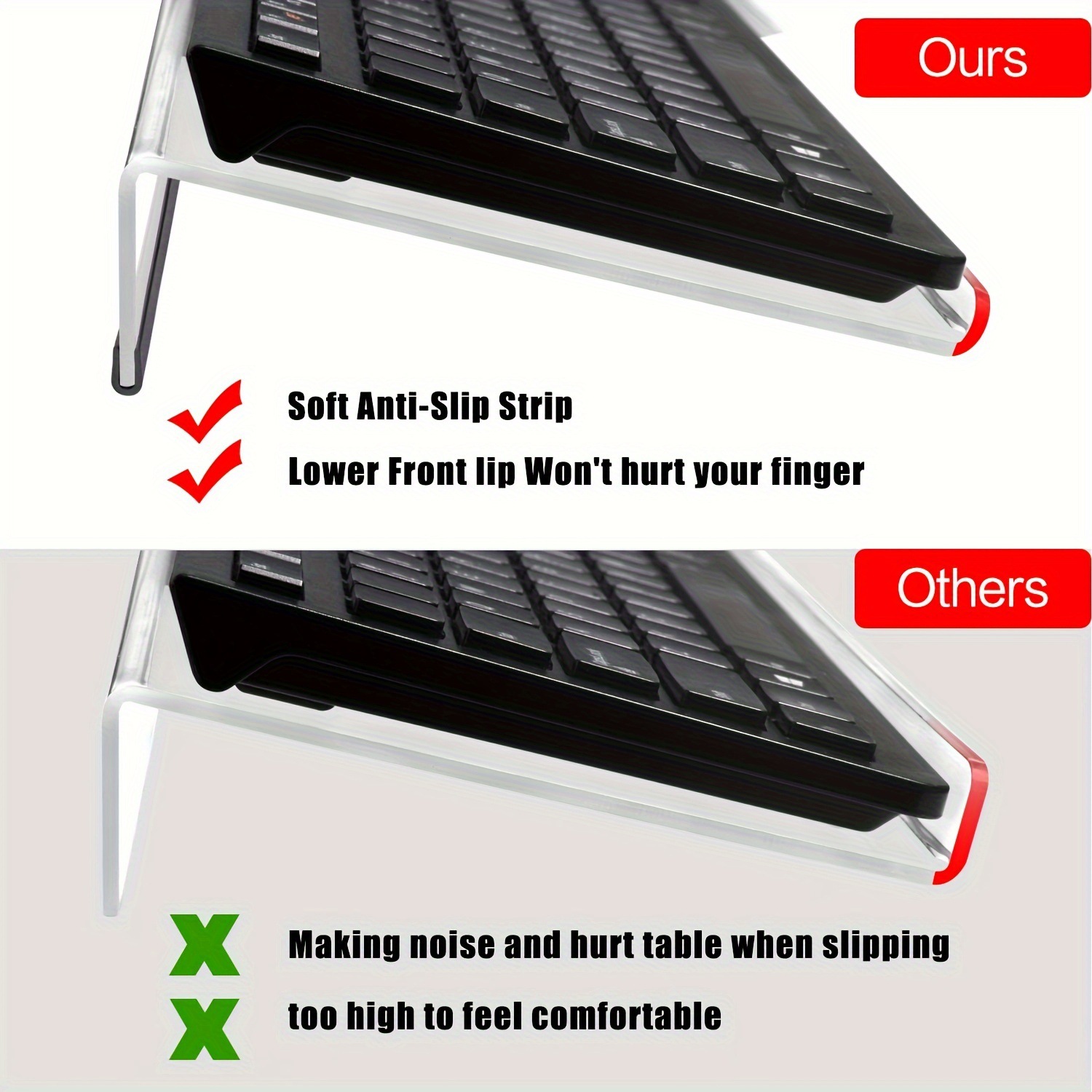 [Office Essential] Black Computer Keyboard Stand for Improved Typing Posture, Non-Slip, Height-Adjustable, Ergonomic
