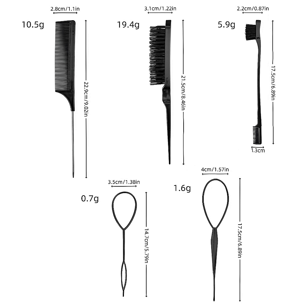 Amazon Hot Selling Hair Comb Pointed Tail Comb Double Hair Comb suit Eyebrow Brush Hair suit Haircut Styling Brush Hair Styling Needle