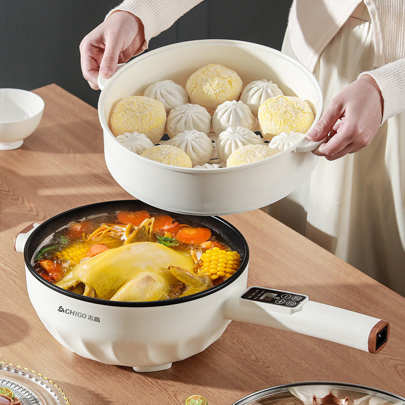 Chigo Electric Wok Multi-Functional Household Non-Stick Electric Hot Pot Steaming and Frying Electric Wok All-In-One Electric Cooker