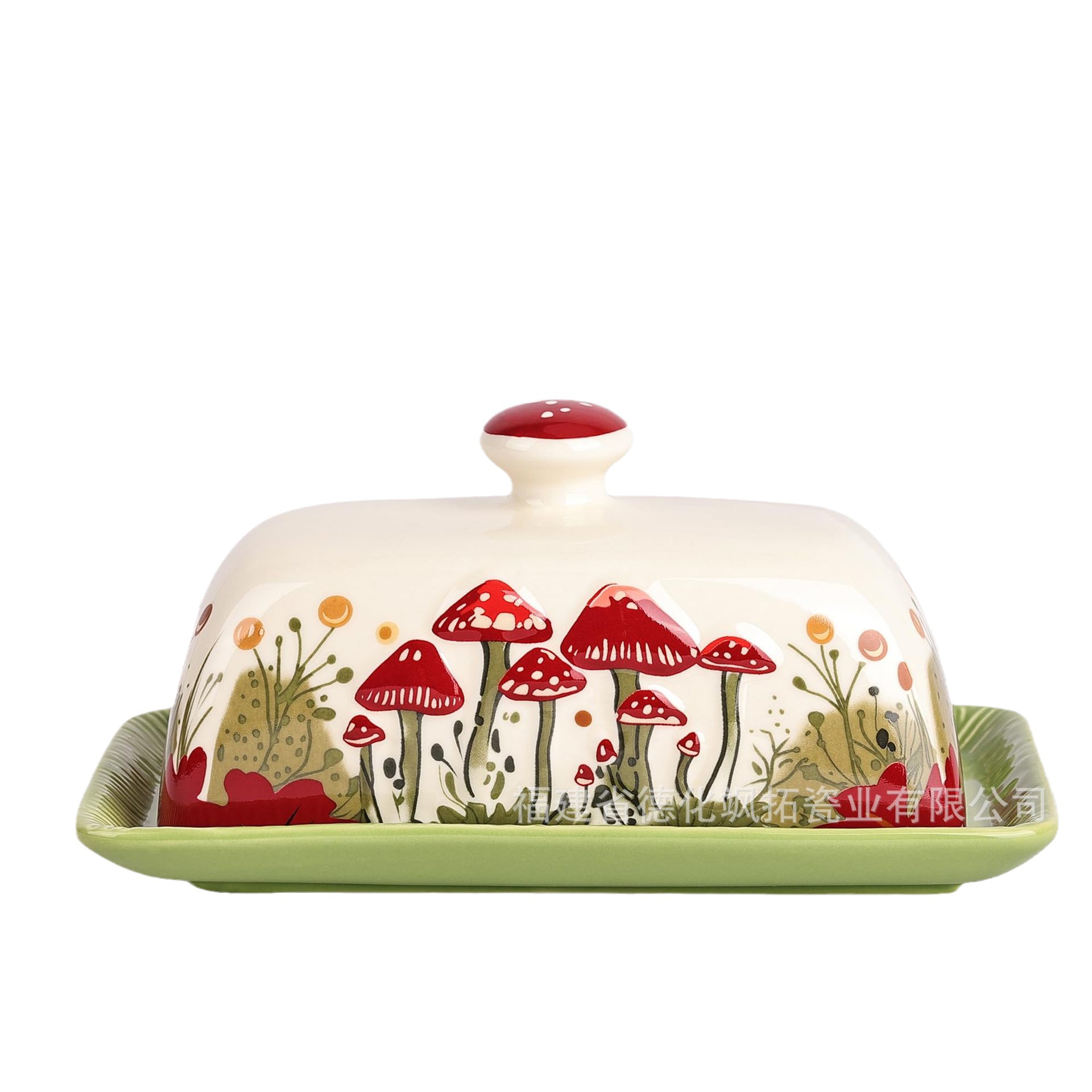 Cross-border Hot-selling Creative Mushroom Ceramic butter Dish Kitchen Cheese Cheese Storage Box with Lid Bull Oil Tank Storage Box