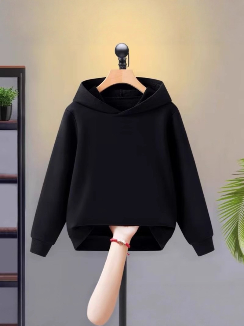 Boys and Girls Sports Loose Outer Tops Spring and Autum Thin Medium and Large Kidsren Pure Color Blank Hooded Sweatshirt