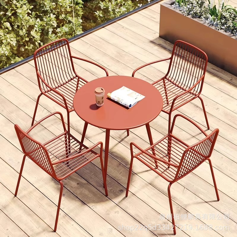 Outdoor Table and Chair Combination Leisure Table and Chair Wrought Iron Milk Tea Shop Cafe Balcony Open-Air Courtyard Garden Table and Chair Combination