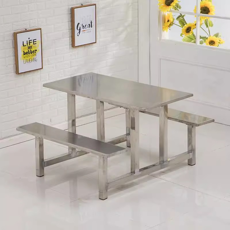 Stainless steel dining table School staff canteen one-piece dining table 4 people 6 people 8 people Staff restaurant combination dining table and chair