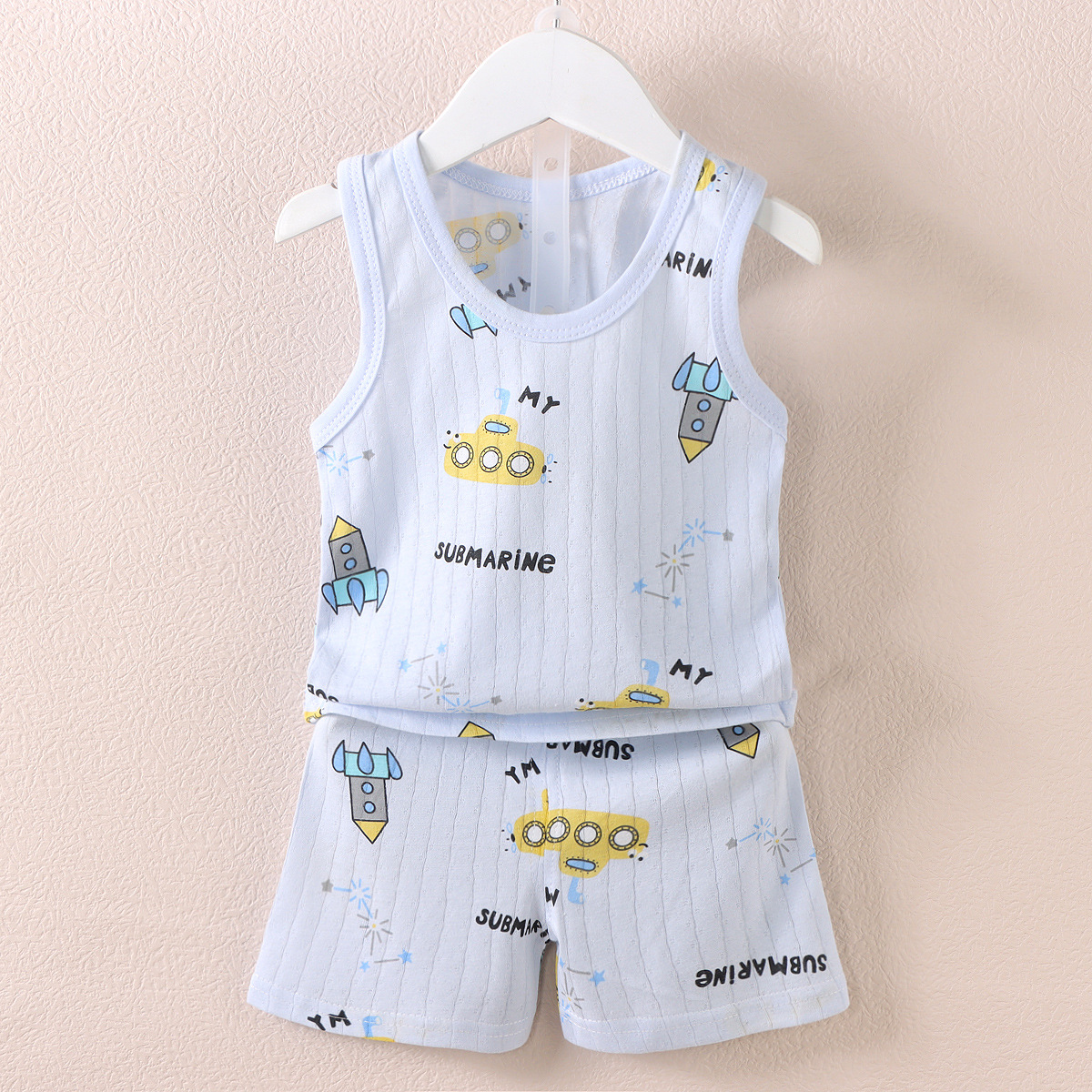 2025 Korean Style Kidsren's Vest Suit New Style for Boys and Girls Baby Cartoon Thin Sleeveless Vest Shorts Suit Trendy