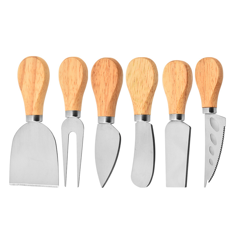 Cross-Border Manufacturer Stainless Steel Cheese Knife and Fork Set Household Acacia Wood Butter Cheese Knife Kitchen Baking Pizza Cutter