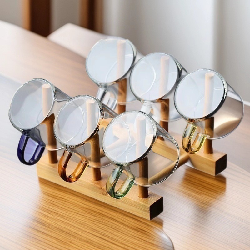 Шестицветная прозрачная чашка, чашка для дегустации чая, термостойкая стеклянная маленькая чашка для чая, домашний чайный набор, маленькая чашка с ручкой, кунг-фу, простой дизайн