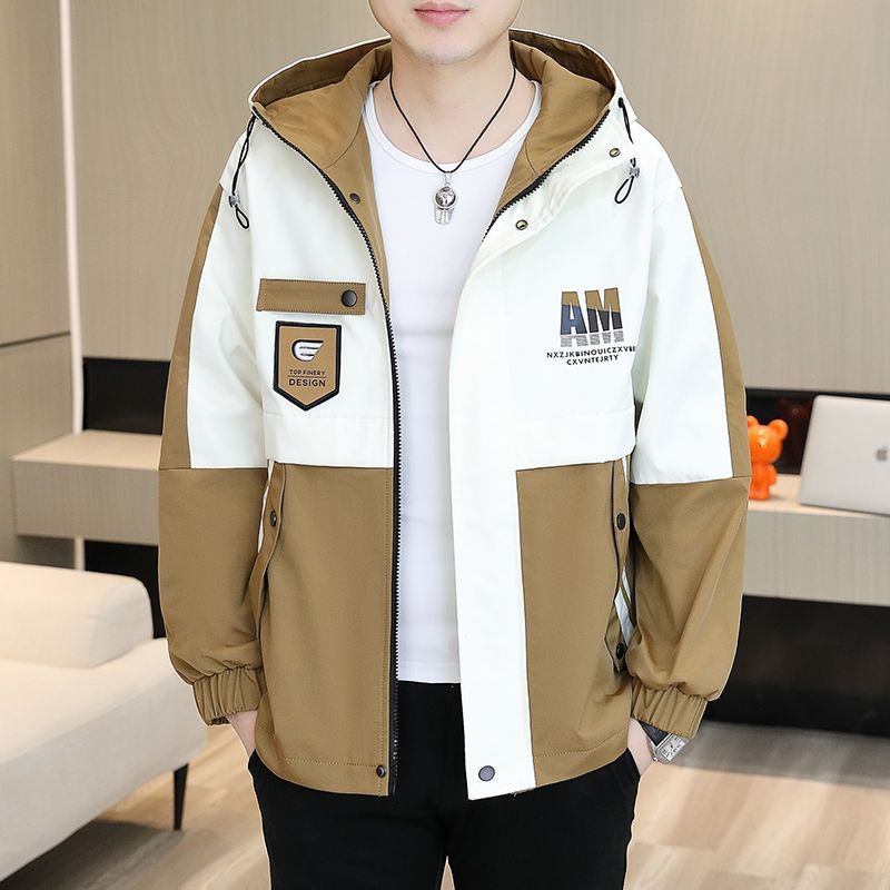 Spring and Autumn Men's Jacket Trendy Korean Style Casual Versatile Hooded Windbreaker Thin Loose Men's Coat