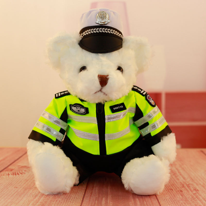 Internet Celebrity Traffic Police Bear Doll Police Bear Plush Toy Public Benefits Anti Fraud Promotion Iron Riding Bear Manufacturer Wholesale Gift