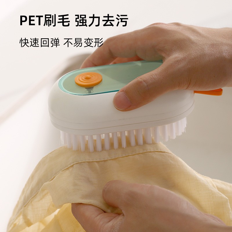 Soft-Bristled Liquid-Added Shoe Brush, Liquid-Added Clothes Brush, Multi-Functional Shoe Washing and Laundry Brush, Long Handle Push-Type Liquid-Discharging Cleaning Brush