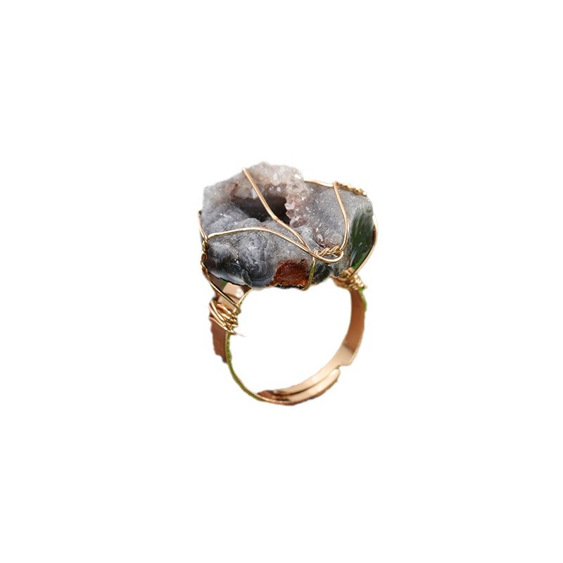 Amazon Crystal Ring Wrapped Around, Asymmetrical Natural Stone Crystal Raw Stone Ring, Fashionable Couple Bracelet Cross-Border