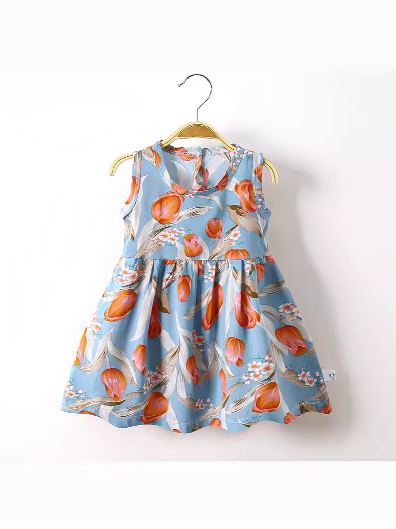 Children's Wear Baby Princess Dress Girls' dress Children's Summer Dress 2024 New Children's Skirt Artificial Cotton Cotton Silk