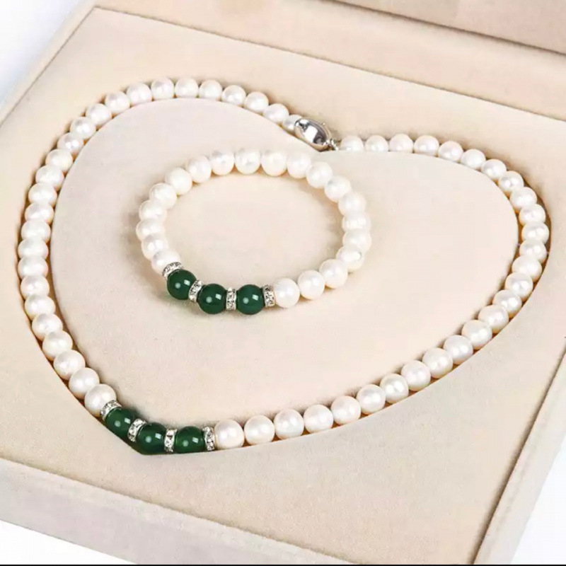 Authentic Natural Shell Beads, Round Pearl Pendant, Necklace, Bracelet, Earrings, Gift Box, Three-Piece Set for Mother-In-Law, New Style