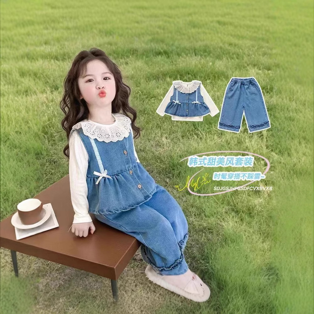 Детский мягкий джинсовый жилет и брюки, комплект из двух предметов, юбка для девочек, универсальные супер мягкие джинсы