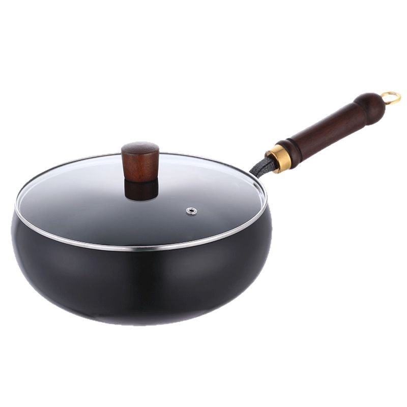 Traditional Large Belly Iron Wok Deep Nitrogen Non-Coated Thickened Non-Stick Small Iron Wok for Cooking and Stewing Round Wrought Iron for Home and Commercial Use
