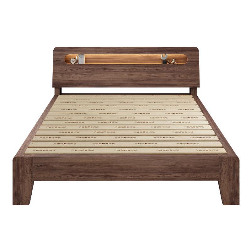 Solid wood bed 1.5 m bed frame double bed walnut color modern simple 1.8 rental room simple single bed 1.2m full