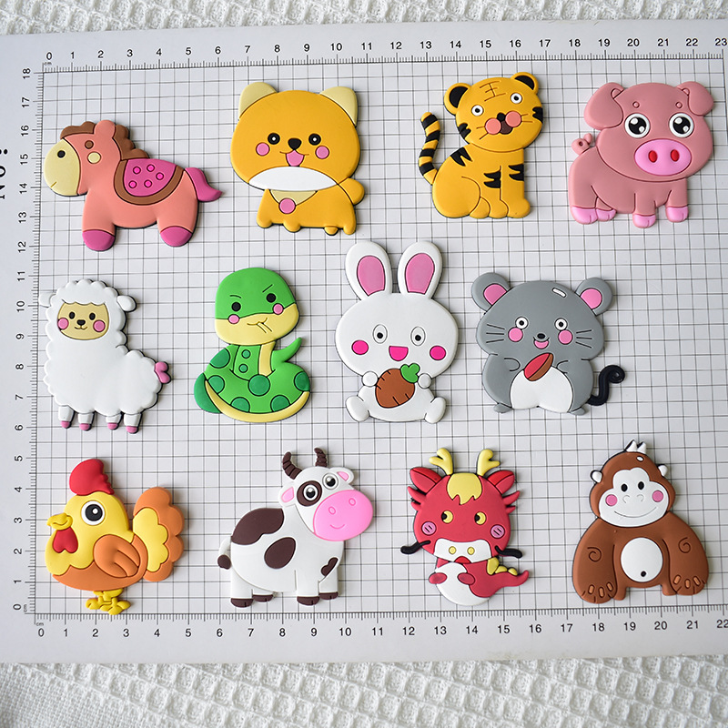 Cartoon Cute Animals Twelve Zodiac Refrigerator Magnets Creative Pvc Soft Glue Magnets Early Education Stickers Magnet Stickers Wholesale