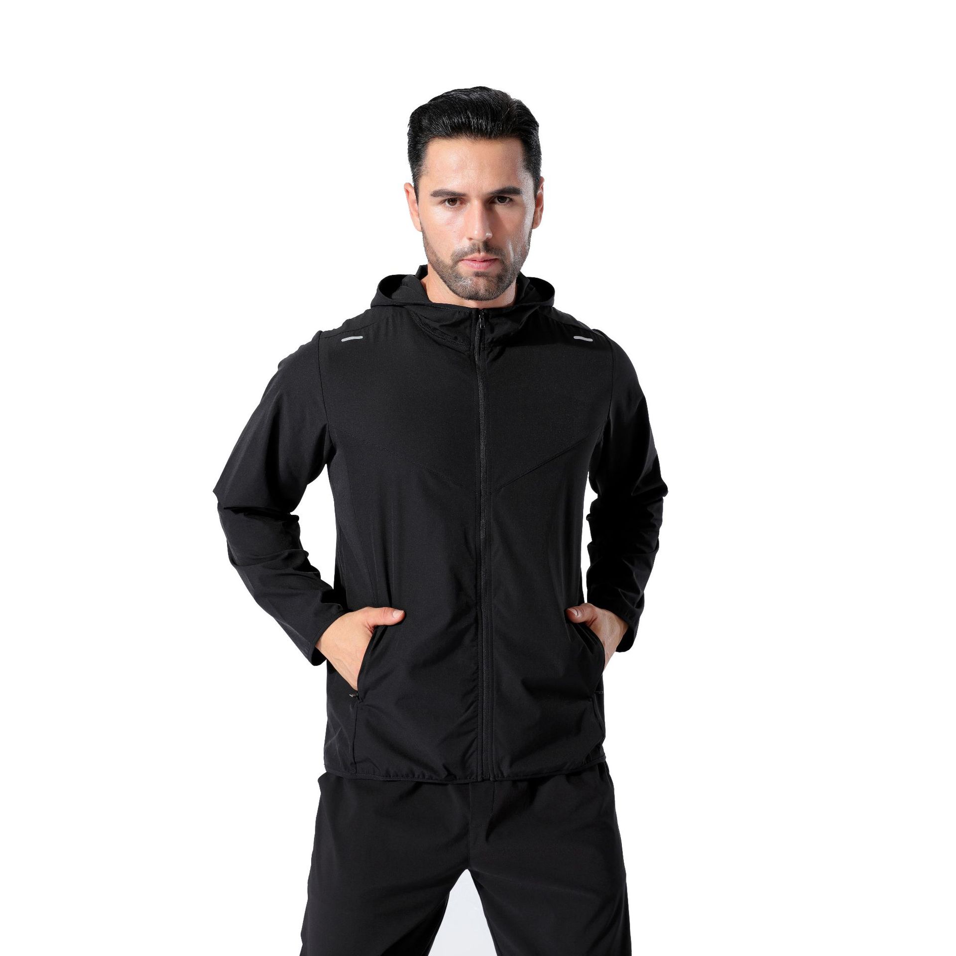 Men's and women's same top autumn and winter cardigan long-sleeved hooded sportswear elastic zero-binding men's and women's same coat