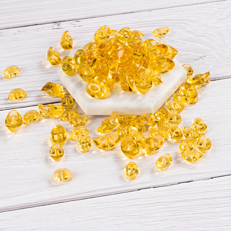Small gold ingot with holes yellow crystal glass small gold ingot perforated crystal bead curtain lighting with pendant crystal ornaments