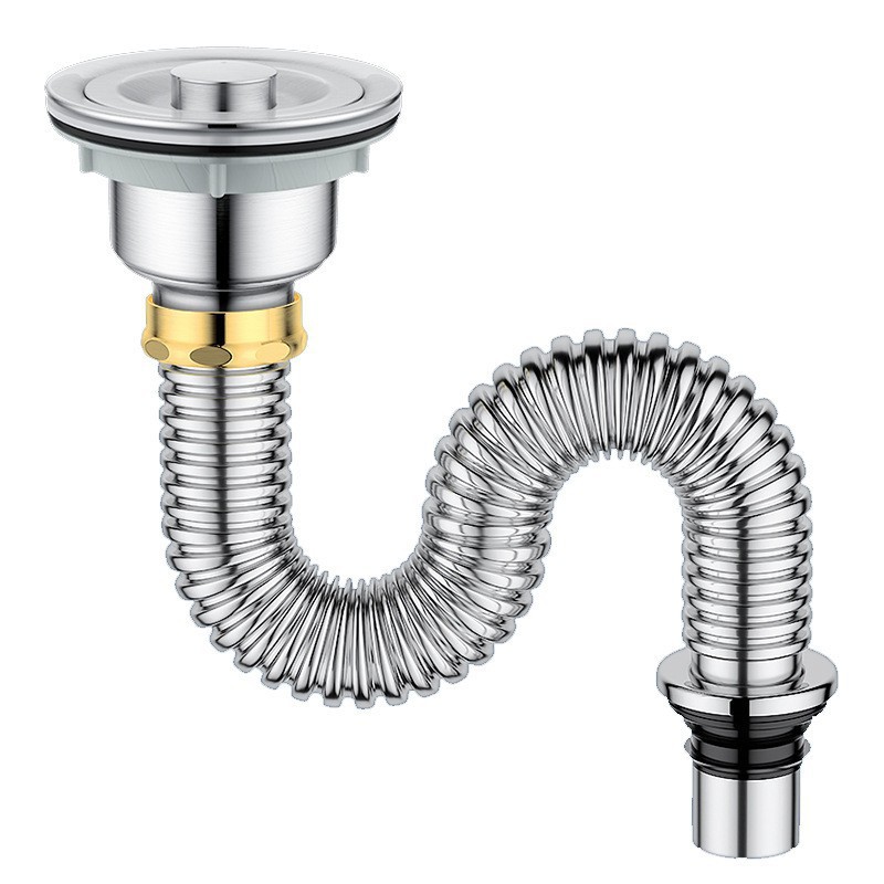 Kitchen 304 Stainless Steel Sink Drain Pipe Accessories Sink Sink Drain Deodorant Drain Pipe Set