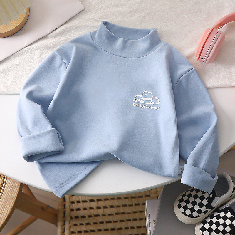 Children's Velvet Base Shirt Half High Collar Top Boys' and Girls' Inner Warm Spring and Autumn Clothes Middle and Big Children's Underwear Winter