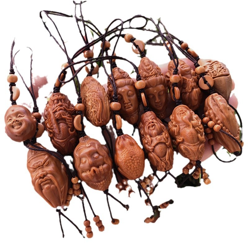 Olive Kernel Single Seed Carving God of Wealth Guanyin Single Pendant Pendant Keychain Car Hanging Handle Buddha Head Single Collection