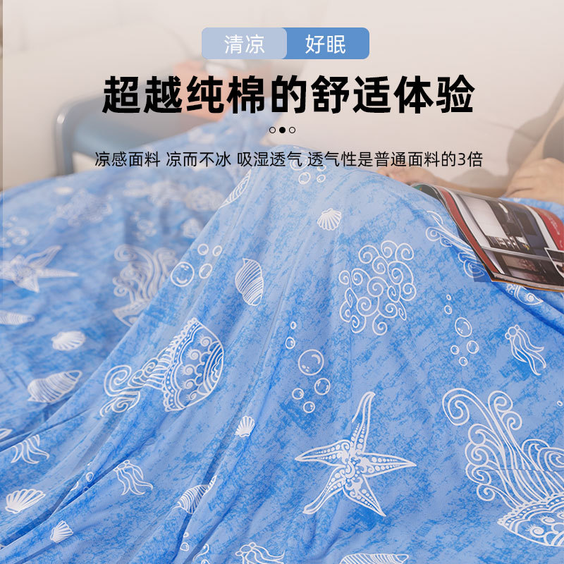 Cross-border Amazon special for cool printing double-sided talk Ice Silk fabric air conditioning blanket machine washable factory direct supply