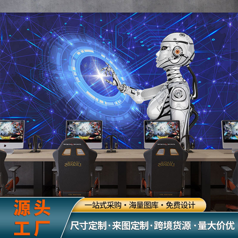 Трехмерные обои с роботами, электронная схема, настенная роспись для интернет-кафе, обои для киберспортивного зала