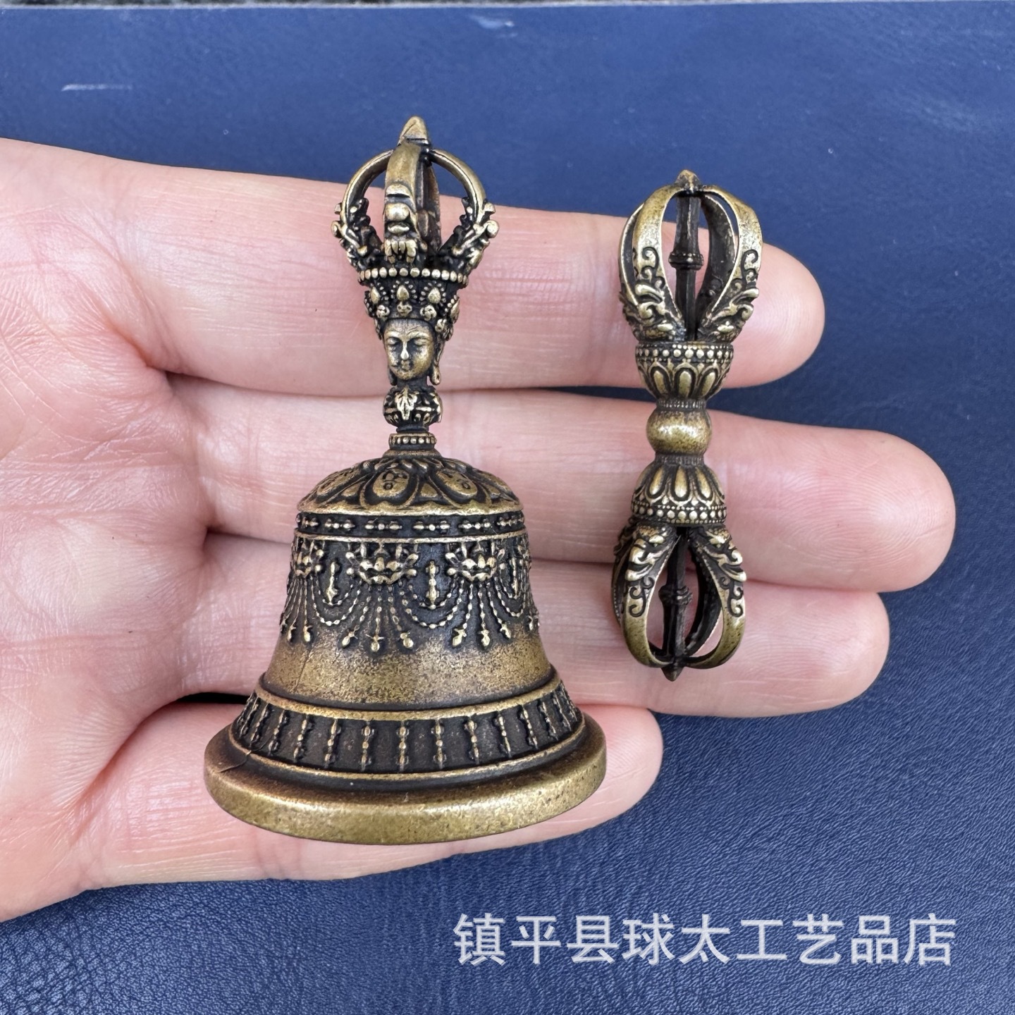 New Nepalese Handmade Gilt Five-Strand Vajra Bell Pestle Large Brass Bell Rattle to Repair Xizang Tantric Ritual Instruments