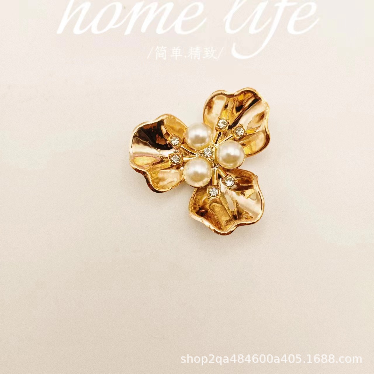 Imitation Shell Three Pearls DIY Flower Heart Accessories Resin Petals Festive Chinese Wedding Bride Group Brooch Fan Hand