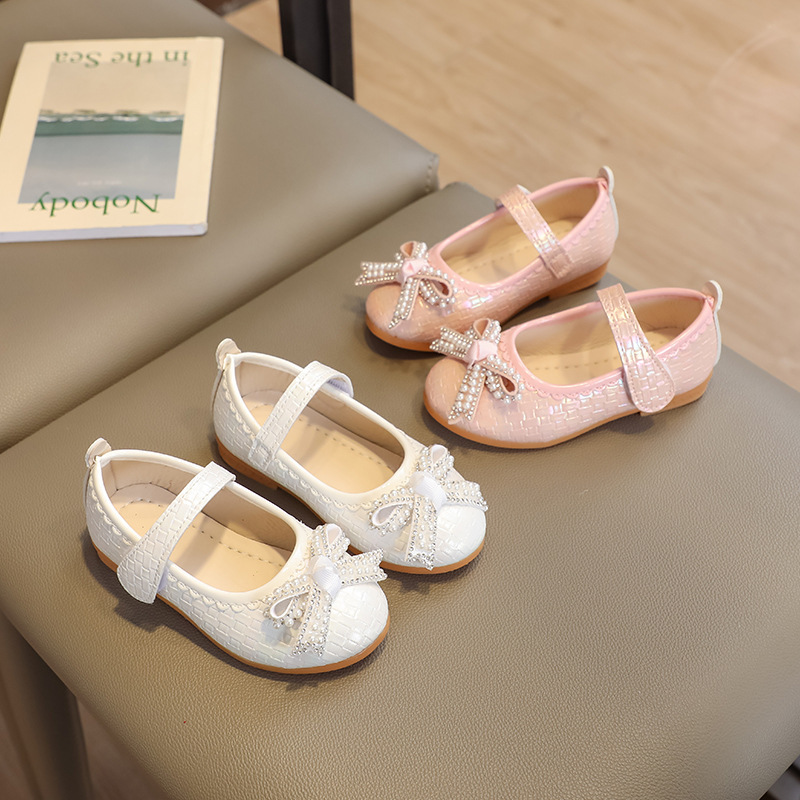 Girls Princess Shoes 2025 Spring and Autumn New Little Girls Shoes Crystal Children's Shoes Children's Style Leather Shoes Soft Sole Shoes