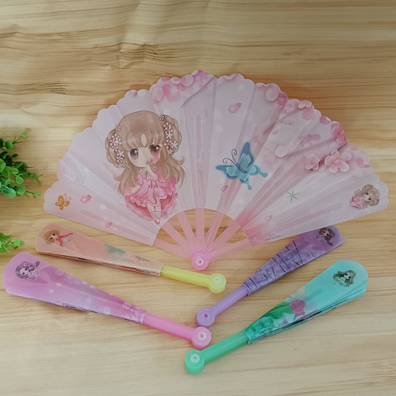 Small Handheld Folding Fan for Summer, Plastic Folding Fan for Students, Cute Barbie Princess Hand-Cranked Portable Mini Fan
