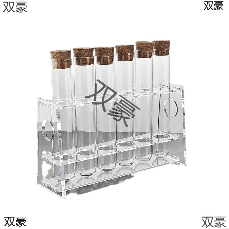 Package 6Pcs 20/25/30*150 Glass Test Tube with Wooden Stopper + Single Row 6 Holes Glass Test Tube Rack