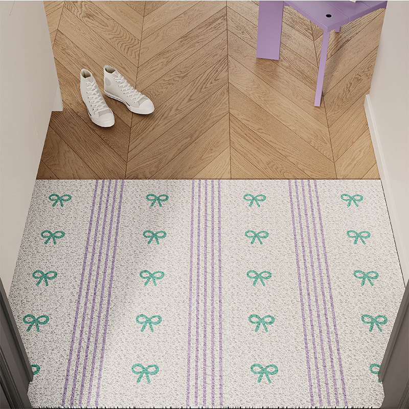 Korean Pink and Green Bow Entrance Floor Mat Silk Ring Non-Slip Foot Mat Blanket Entrance Door Mat Can Be Cut at the Entrance Door