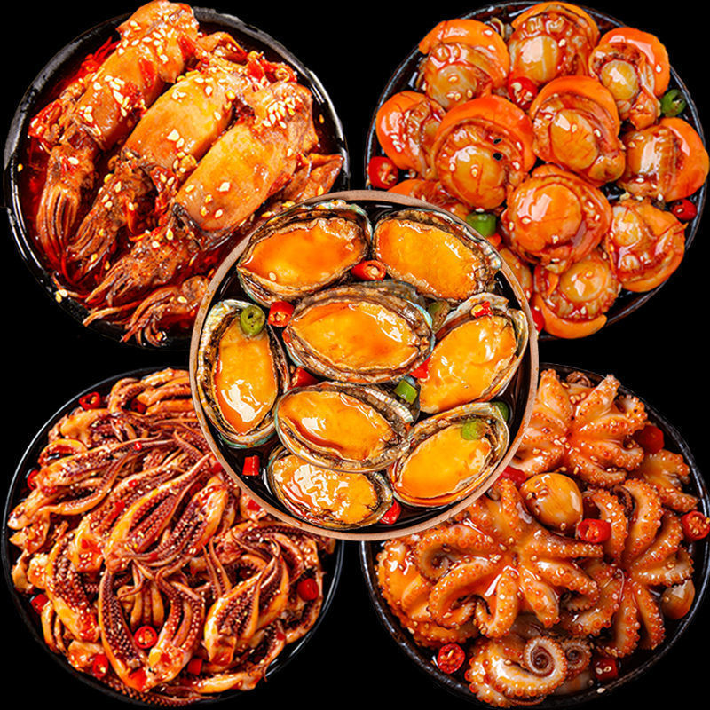 Spicy Octopus Snacks Seafood Ready-To-Eat Squid Abalone Scallops Shrimp Tails Canned Internet-Famous Popular Item