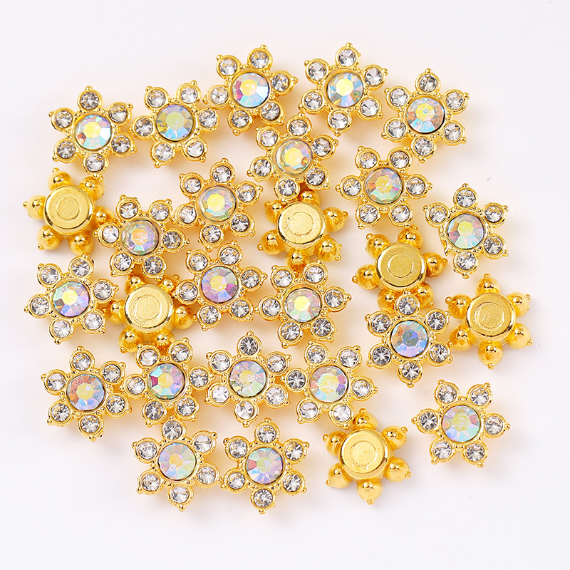 Sunflower Hexagonal Star Round Disc Drill Buckle Handmade DIY Bow Nail Bead Adhesive Accessories Double-Layer Flower Rhinestone