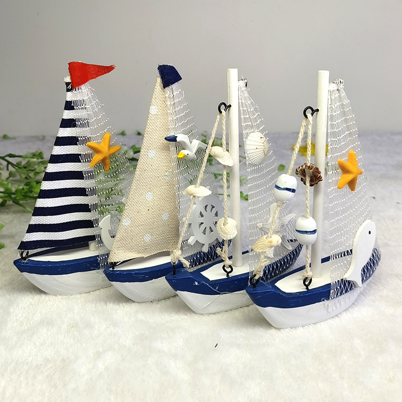 Cross-border Creative New Mediterranean Wooden Boat Model Ornaments Home Decoration Sailing Boats Shooting Props