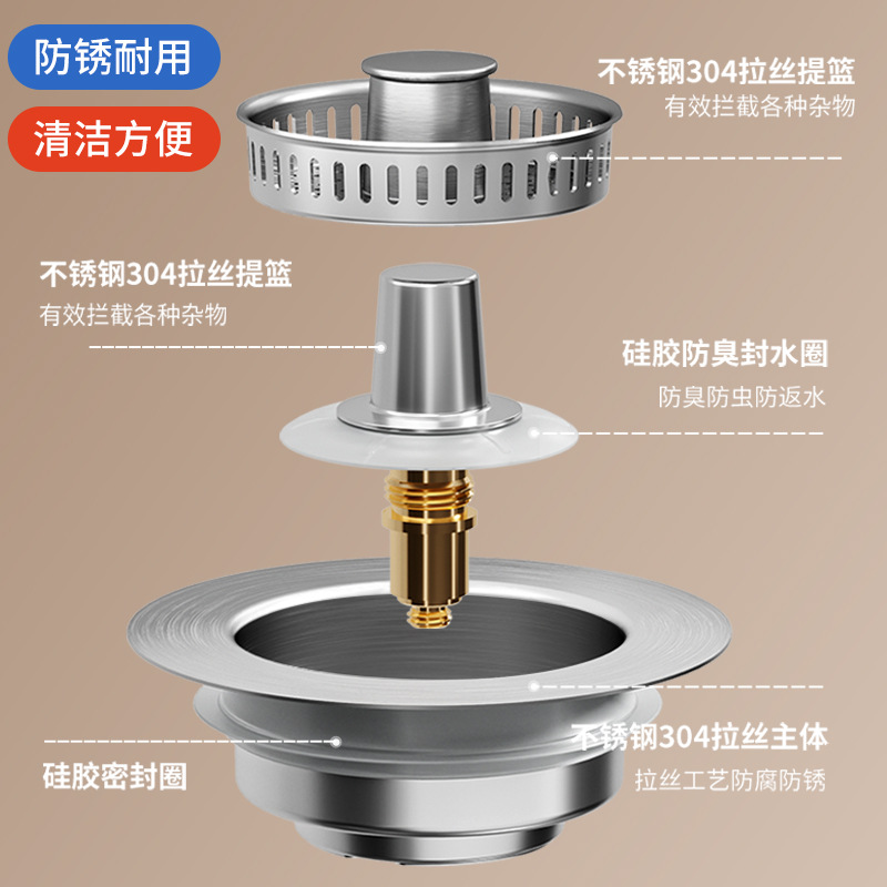 Stainless steel kitchen sink bounce core water sink sink sink filter basket vegetable basin water blocking cover leakage plug