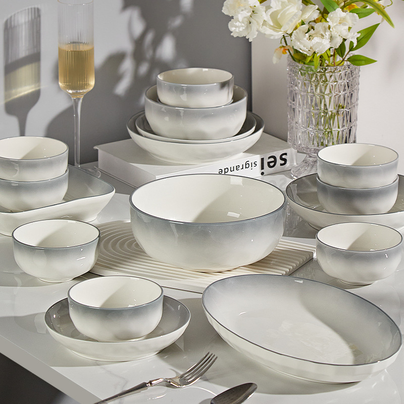 Ceramic Tableware Underglaze Color Rice Bowl Household 2025 New High-End Dishware Set Housewarming Bowls and Chopsticks Wholesale