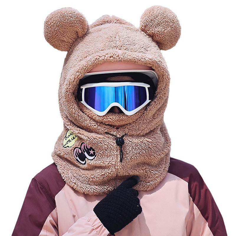 Winter Warm Series Cute Bear Hat Mask All-in-One Women's Ear Protector Cycling Warm Ski Helmet plush Hat