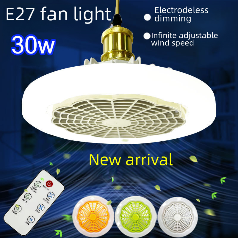 Led Fan Light E27 Screw Fan Light Small Fan Light with Remote Control Lamp Head Detachable 30W Indoor Fan Light