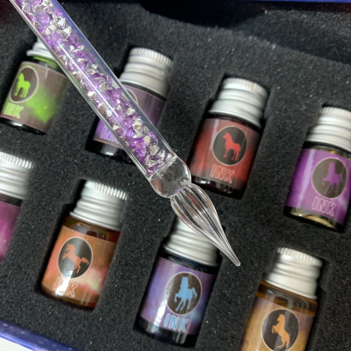 Glass Dip Pen Gold Powder Colorful Ink Set for Practicing Calligraphy, Drawing, and Graffiti Suitable for Crystal Pen Chinese Style