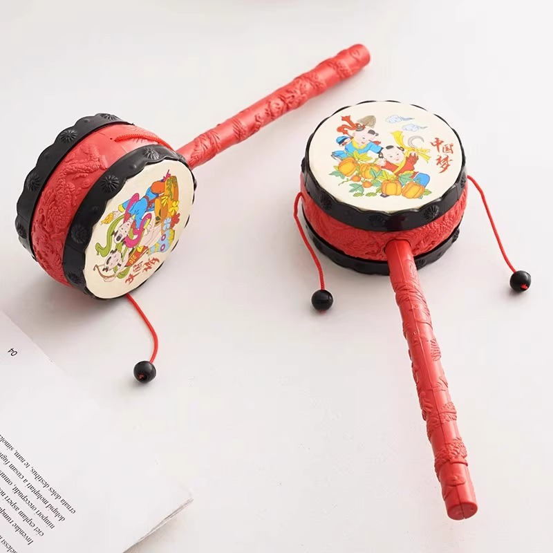 Rattle Baby Toy Classic Hand Wave Drum Baby Wooden Plastic Traditional Children Newborn Boys and Girls