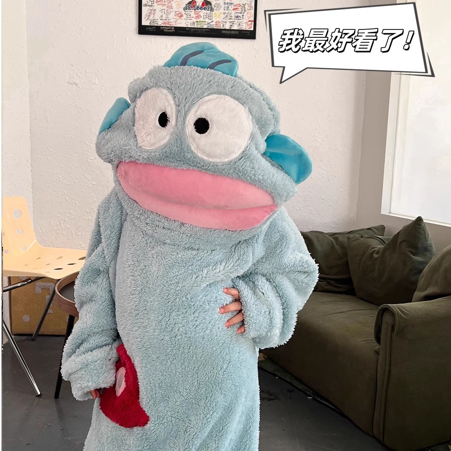 Clownfish Pajamas Big Mouth Fish Autumn and Winter Children's Cartoon Thickened Funny Men's and Women's Coral Velvet Home Clothes Can Be Weared Outside