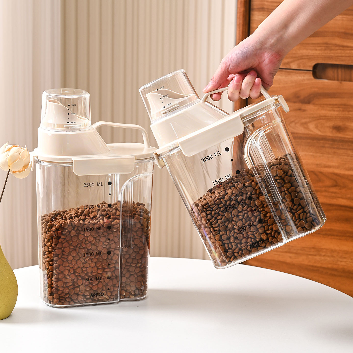 Бочка для хранения корма для кошек, герметичная банка для корма для собак, закуски для домашних животных, влагозащитная вакуумная бочка для хранения корма с мерным стаканом