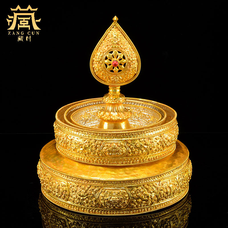 Xizang Village Nepalese Handmade Copper Mandala Plate with Eight Auspicious Carved Mandala Plates for Indoor Household Use